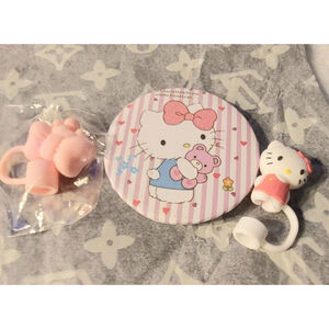 Hello Kitty Pink mini bundle. With mirror and Fun Straw Toppers